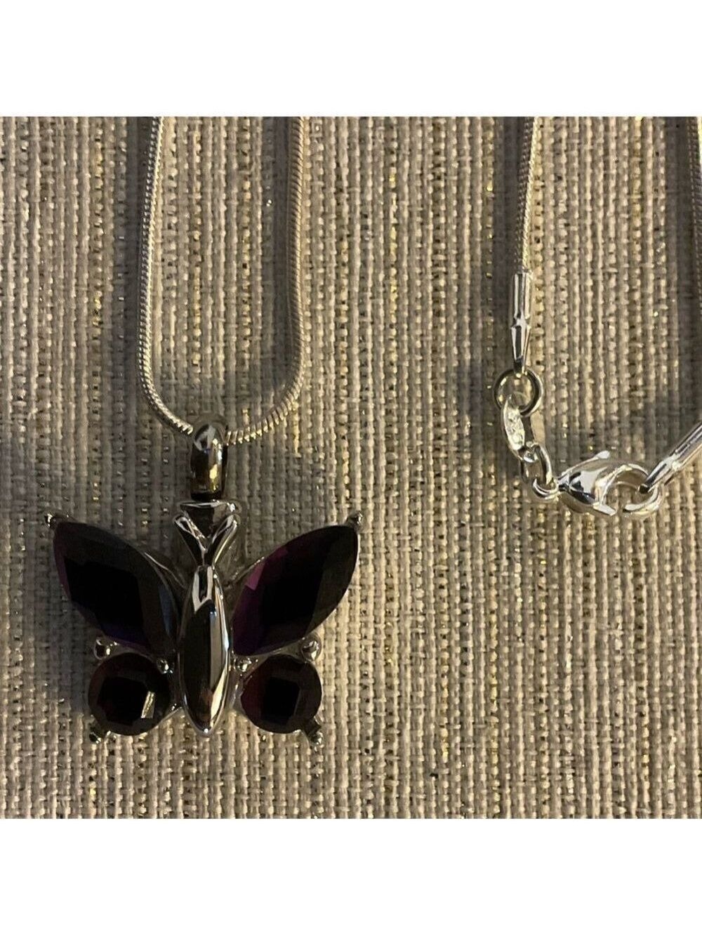 Silver 925 Rope Necklace 22 Inch Purple Butterfly Pendant